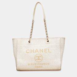 Chanel Cream Small Lurex Boucle Deauville Tote
