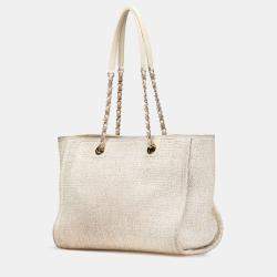 Pre Owned Chanel Cream Small Lurex Boucle Deauville Tote