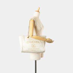 Pre Owned Chanel Cream Small Lurex Boucle Deauville Tote