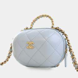 Chanel Blue Quilted Lambskin CC Bubble Vanity Case With Chain