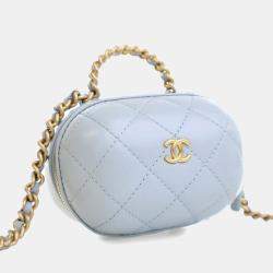 Chanel Blue Quilted Lambskin CC Bubble Vanity Case With Chain