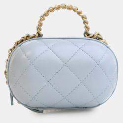 Chanel Blue Quilted Lambskin CC Bubble Vanity Case With Chain