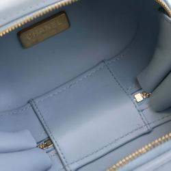 Chanel Blue Quilted Lambskin CC Bubble Vanity Case With Chain