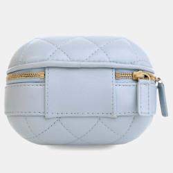 Chanel Blue Quilted Lambskin CC Bubble Vanity Case With Chain