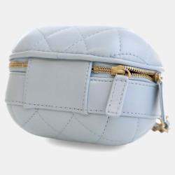 Chanel Blue Quilted Lambskin CC Bubble Vanity Case With Chain
