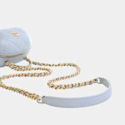 Chanel Blue Quilted Lambskin CC Bubble Vanity Case With Chain
