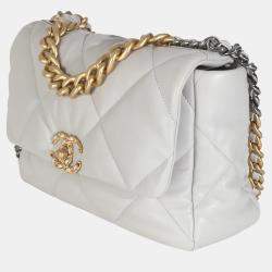 Chanel Light Grey Quilted Lambskin Large Chanel 19 Flap Bag