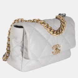 Chanel Light Grey Quilted Lambskin Large Chanel 19 Flap Bag