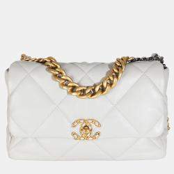 Chanel Light Grey Quilted Lambskin Large Chanel 19 Flap Bag