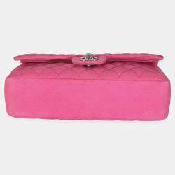 Pre Owned Chanel Pink Quilted Matte Caviar Medium Classic Double Flap Bag
