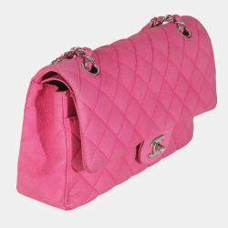 Pre Owned Chanel Pink Quilted Matte Caviar Medium Classic Double Flap Bag