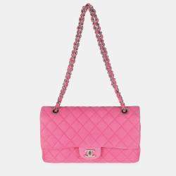 Pre Owned Chanel Pink Quilted Matte Caviar Medium Classic Double Flap Bag