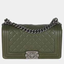 Chanel Green Quilted Lambskin Old Medium Boy Bag