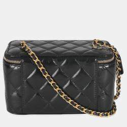 Chanel Black Quilted Calfskin Chain CC Vanity