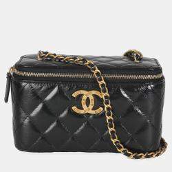 Chanel Black Quilted Calfskin Chain CC Vanity