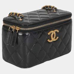 Chanel Black Quilted Calfskin Chain CC Vanity
