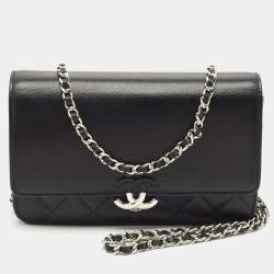 Chanel Black Quilted Caviar Leather CC Box Wallet on Chain