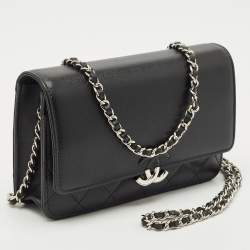Chanel Black Quilted Caviar Leather CC Box Wallet on Chain