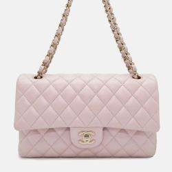 Chanel Matelassé W Flap Pearl Pink Lambskin 25 Chain Shoulder Bag