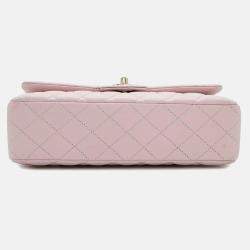 Chanel Matelassé W Flap Pearl Pink Lambskin 25 Chain Shoulder Bag