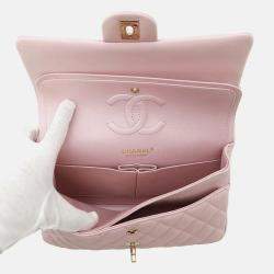 Chanel Matelassé W Flap Pearl Pink Lambskin 25 Chain Shoulder Bag