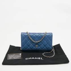 Pre Owned Chanel Metallic Blue Quilted Caviar Leather CC Wallet On Chain