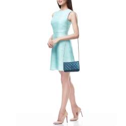 Pre Owned Chanel Metallic Blue Quilted Caviar Leather CC Wallet On Chain