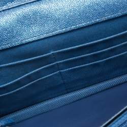 Pre Owned Chanel Metallic Blue Quilted Caviar Leather CC Wallet On Chain