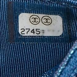 Pre Owned Chanel Metallic Blue Quilted Caviar Leather CC Wallet On Chain