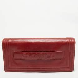 Pre Owned Chanel Red Leather Boy Clutch