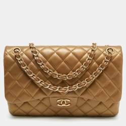Chanel Gold Quilted Leather Jumbo Classic Double Flap Bag