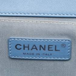 Pre Owned Chanel Light Blue Patent and Leather Medium Classic Boy Flap Bag