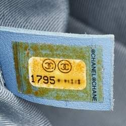 Pre Owned Chanel Light Blue Patent and Leather Medium Classic Boy Flap Bag