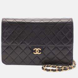 Chanel Black Medium CC Quilted Lambskin Half Single Flap