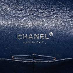 Pre Owned Chanel Dark Blue Quilted Leather Medium Classic Double Flap Bag