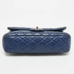 Pre Owned Chanel Dark Blue Quilted Leather Medium Classic Double Flap Bag
