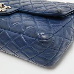 Pre Owned Chanel Dark Blue Quilted Leather Medium Classic Double Flap Bag
