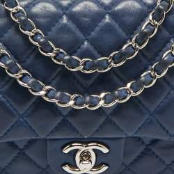 Pre Owned Chanel Dark Blue Quilted Leather Medium Classic Double Flap Bag