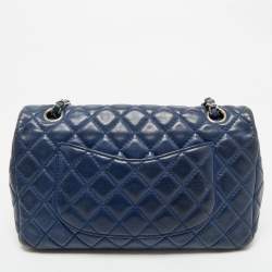 Pre Owned Chanel Dark Blue Quilted Leather Medium Classic Double Flap Bag