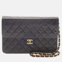 Chanel Black Medium CC Quilted Lambskin Half Single Flap