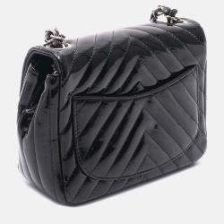 Chanel Black Mini Square Classic Chevron Patent Single Flap