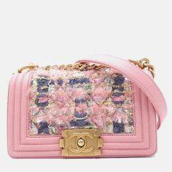 Chanel Pink Small Tweed and Lambskin Boy Flap