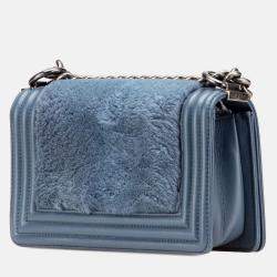 Chanel Blue Small Leather and Fur Boy Flap