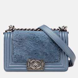 Chanel Blue Small Leather and Fur Boy Flap