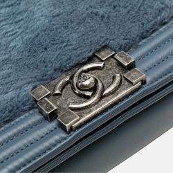 Chanel Blue Small Leather and Fur Boy Flap