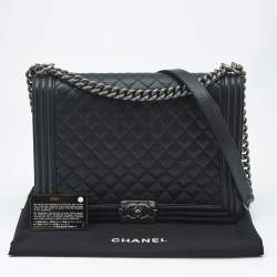 Pre Owned Chanel Black Quilted Caviar Leather Large Boy Flap Bag