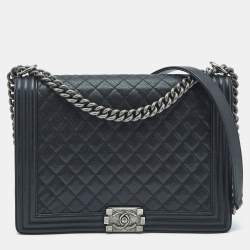 Chanel Black Quilted Caviar Leather Large Boy Flap Bag