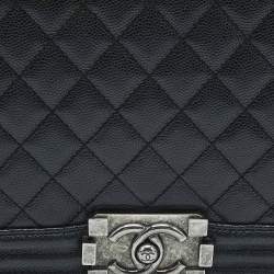 Pre Owned Chanel Black Quilted Caviar Leather Large Boy Flap Bag