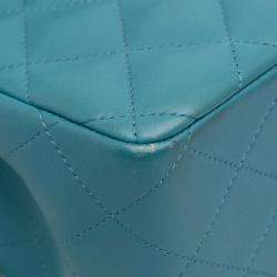 Pre Owned Chanel Blue Jumbo Classic Lambskin Double Flap