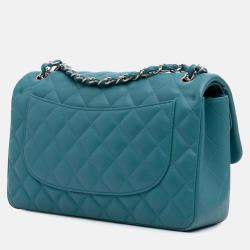 Pre Owned Chanel Blue Jumbo Classic Lambskin Double Flap
